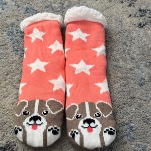 Cozy Coral Dog Puppy Fuzzy Socks Slippers with Stars